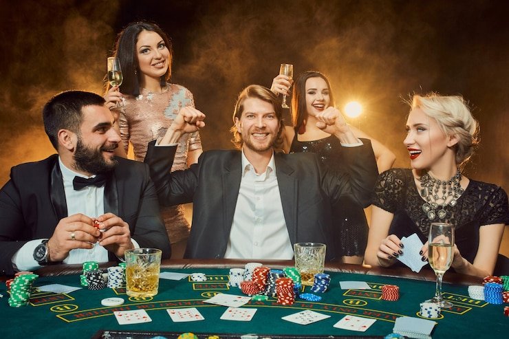 Texas Poker betting action with dealer and community cards displayed